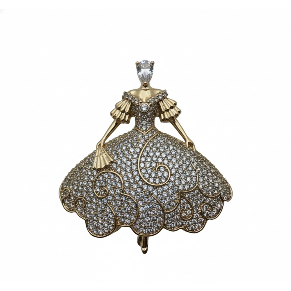 Elegant Gold Plated Woman Figurine Brooch Pin for Women White Crystals